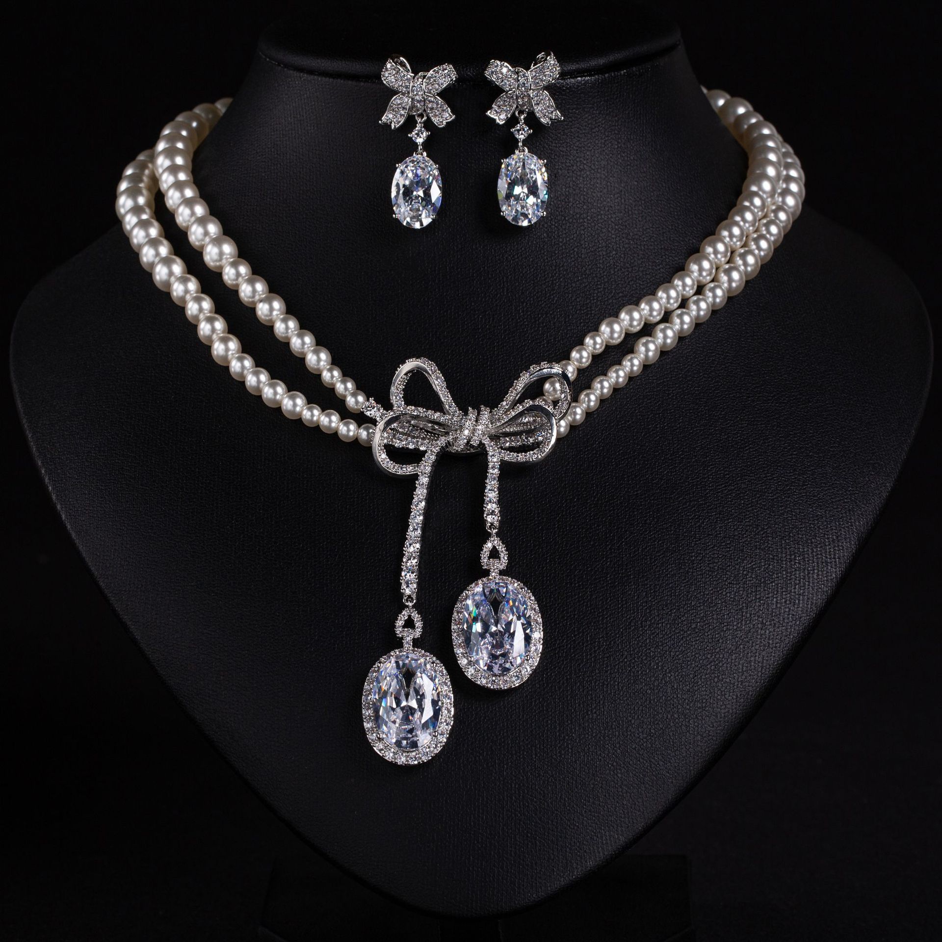 New elegant pearl zircon jewelry set