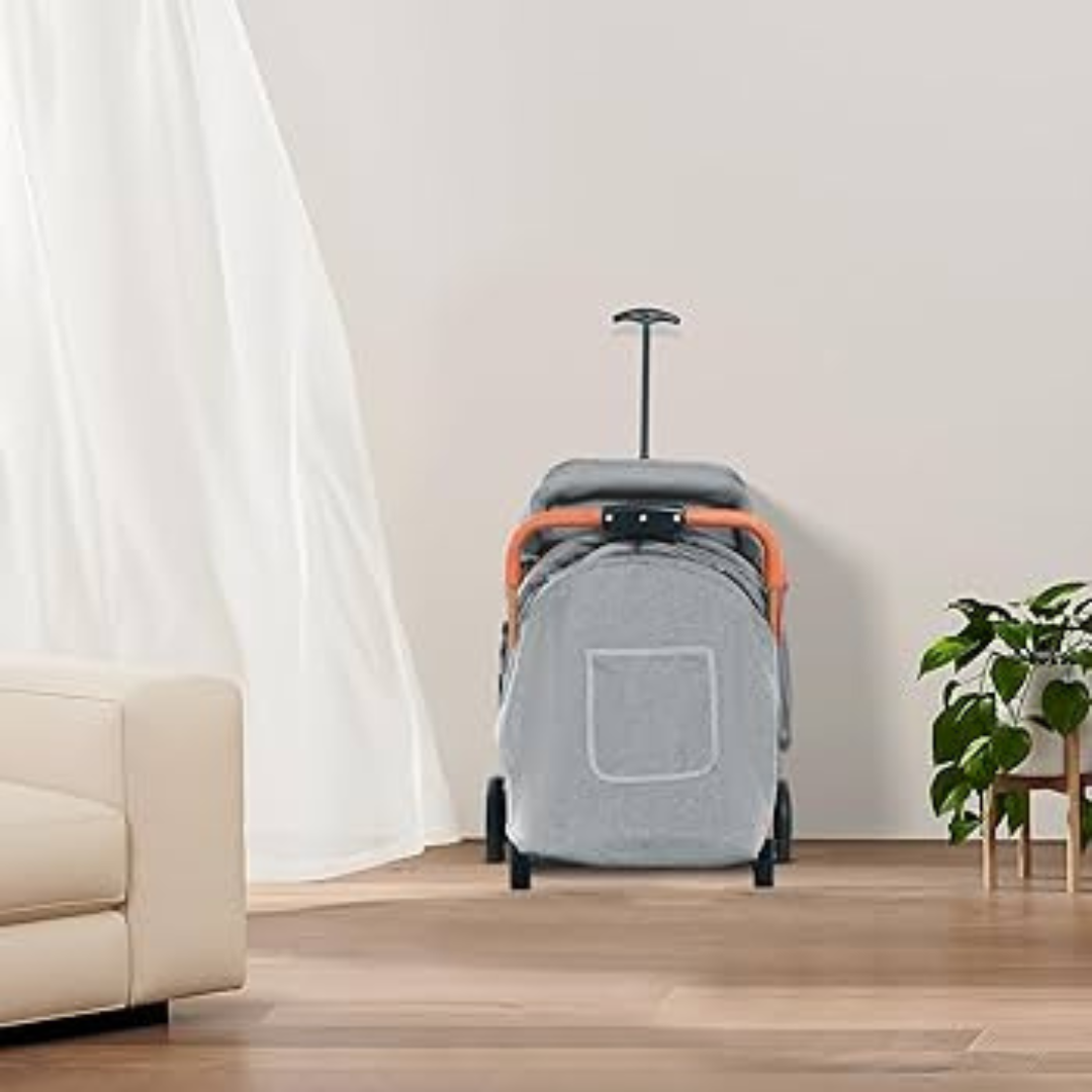 Compact and lightweight reclining baby stroller with basket