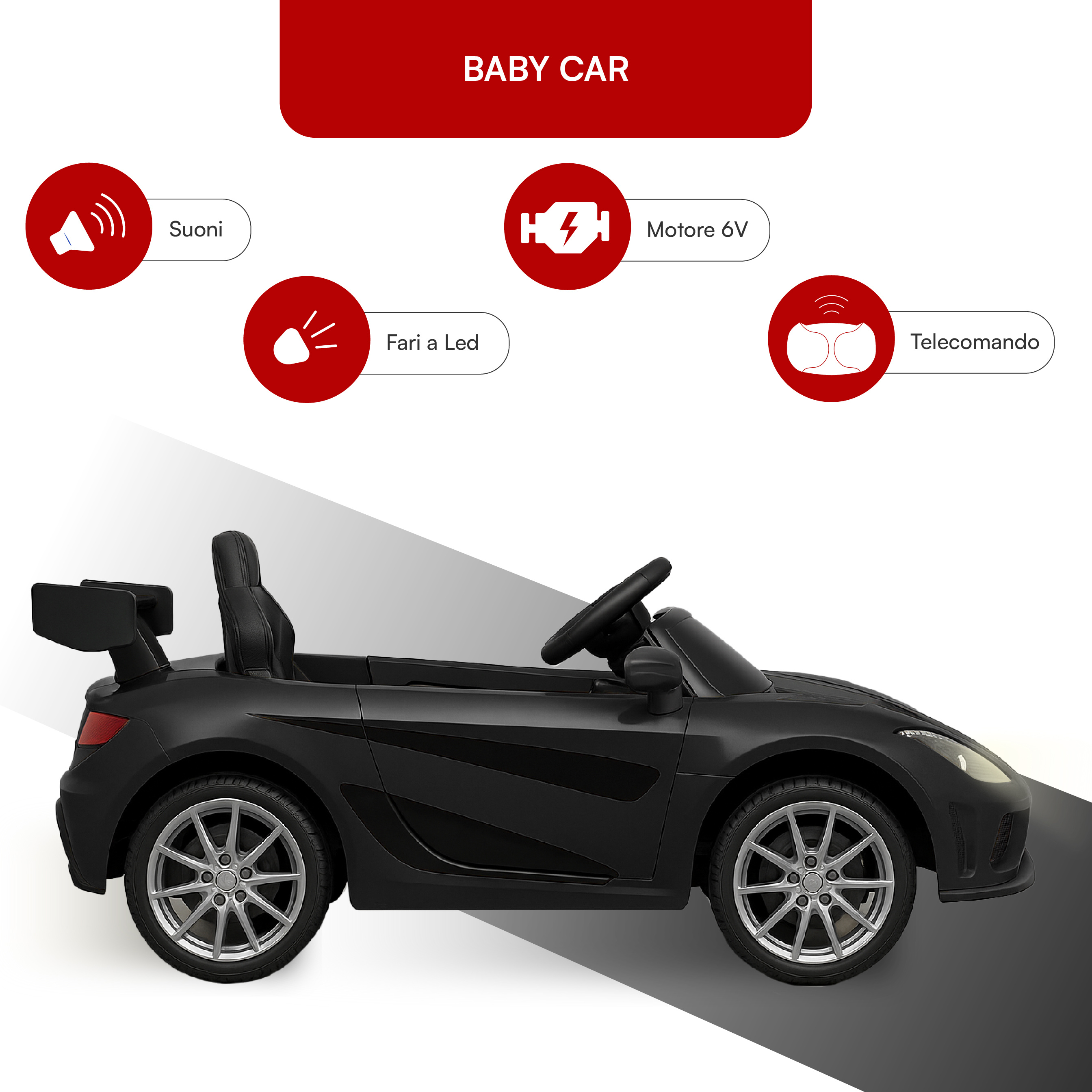 Remote-controlled electric ride-on car for children ages 1 to 4