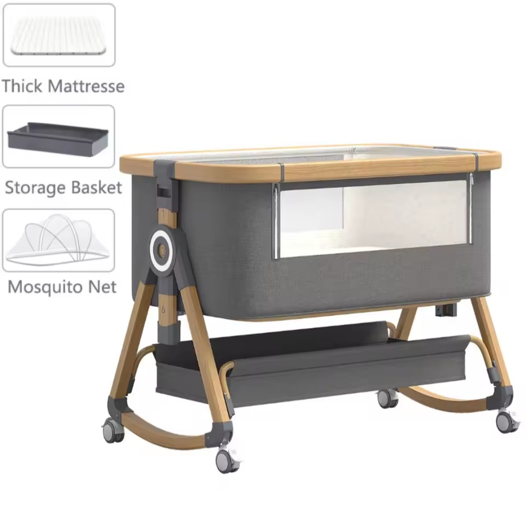 3-in-1 Portable Crib with Adjustable Height and Wheels