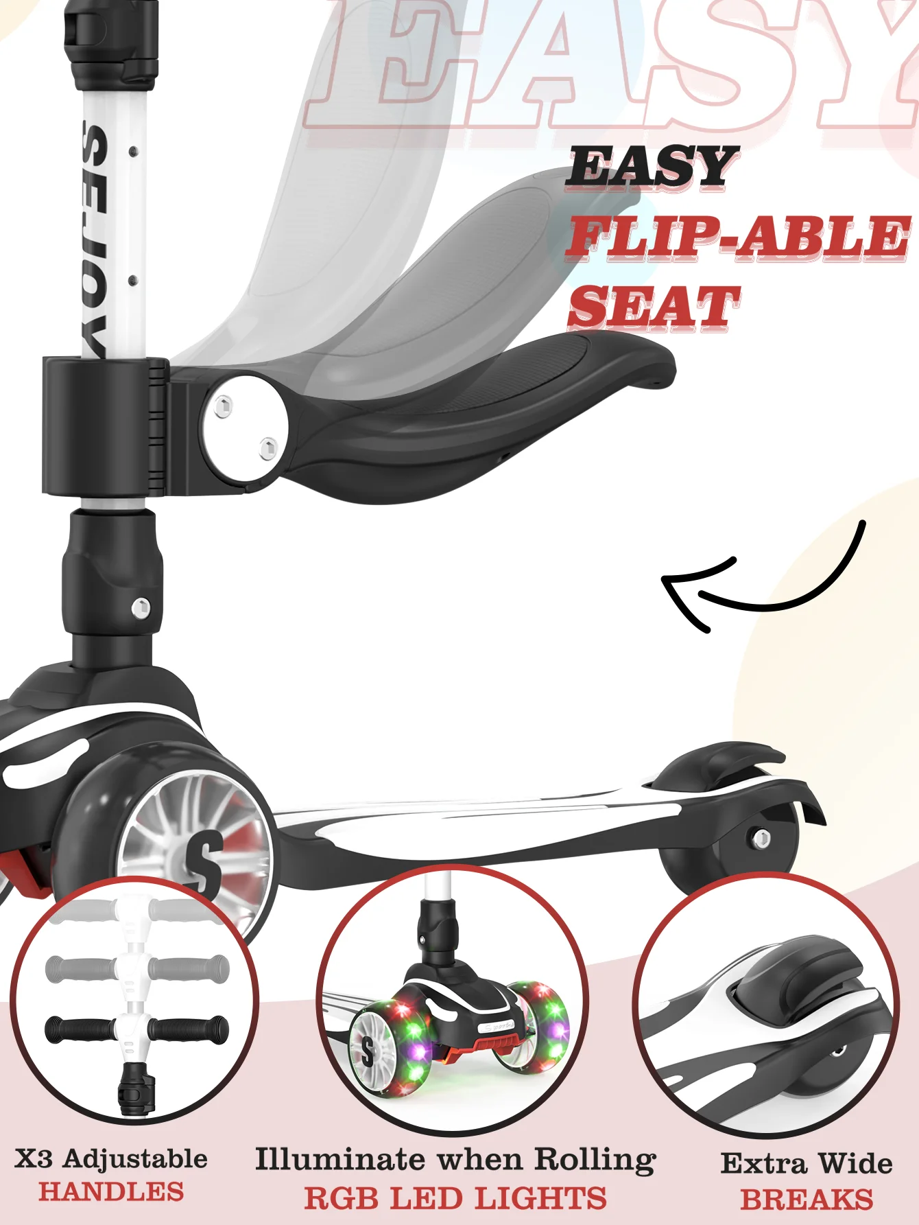 3-in-1 Three-Wheeled Scooter with Flashing LED Lights