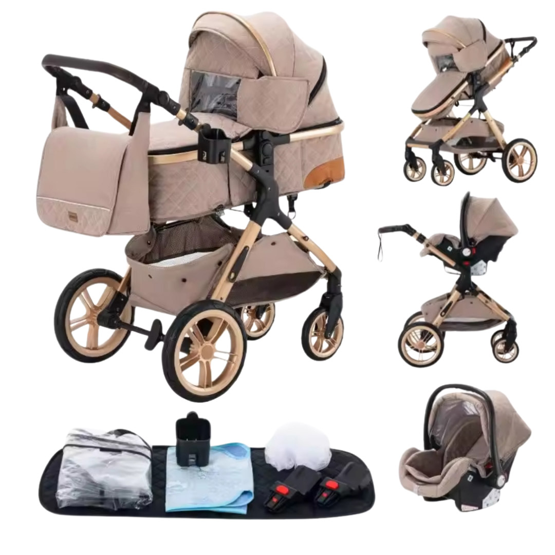 3-in-1 stroller with basket and high design