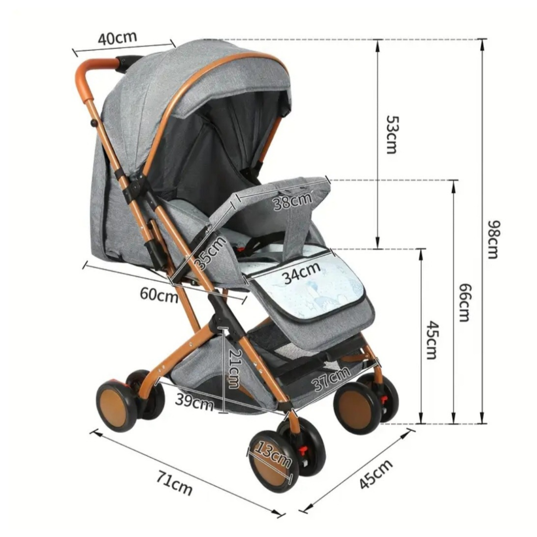 Compact and lightweight reclining baby stroller with basket