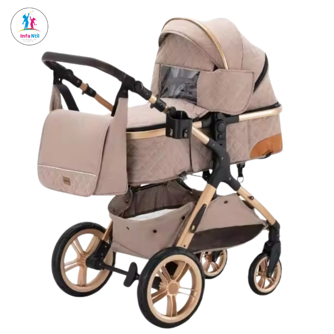 3-in-1 stroller with basket and high design