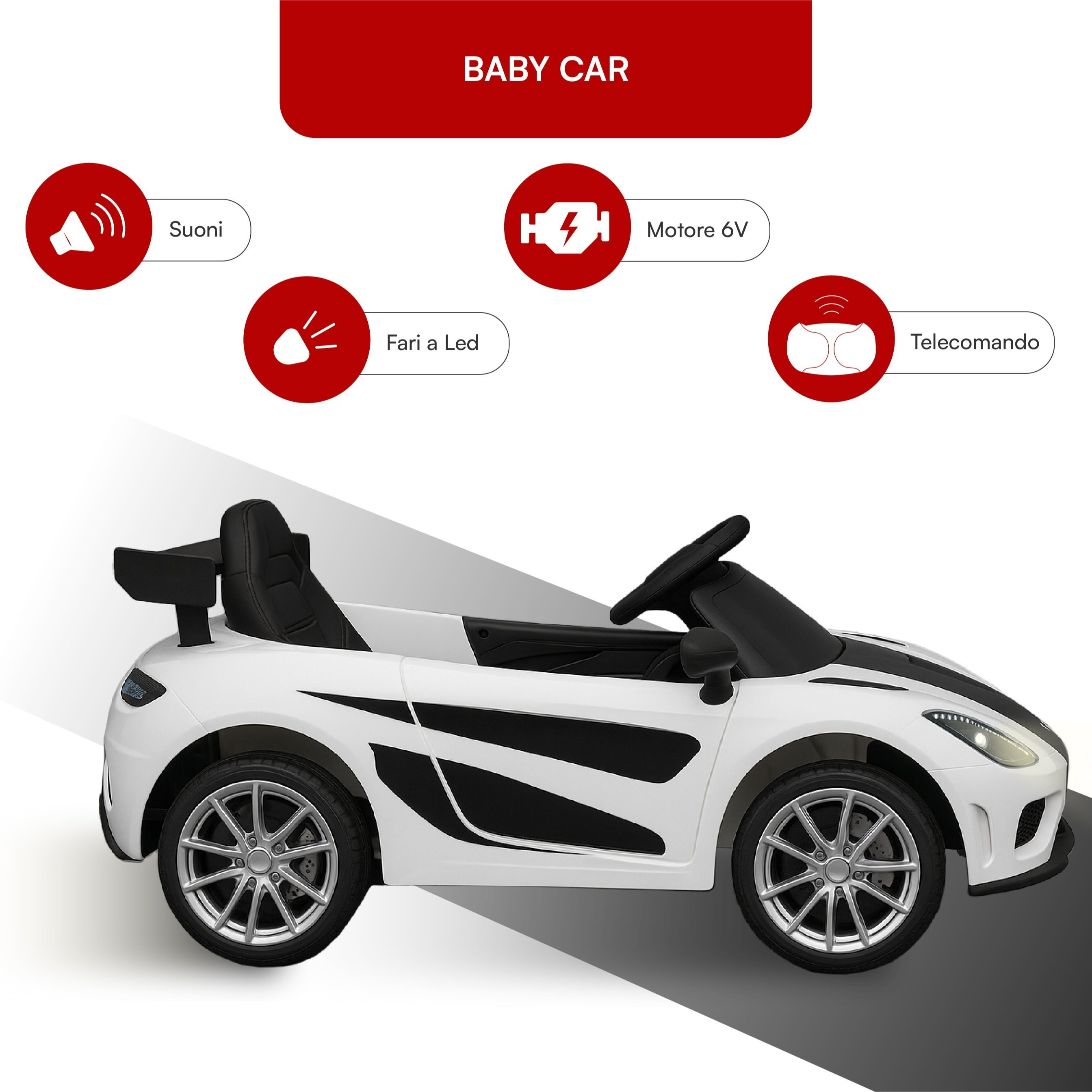 Remote-controlled electric ride-on car for children ages 1 to 4