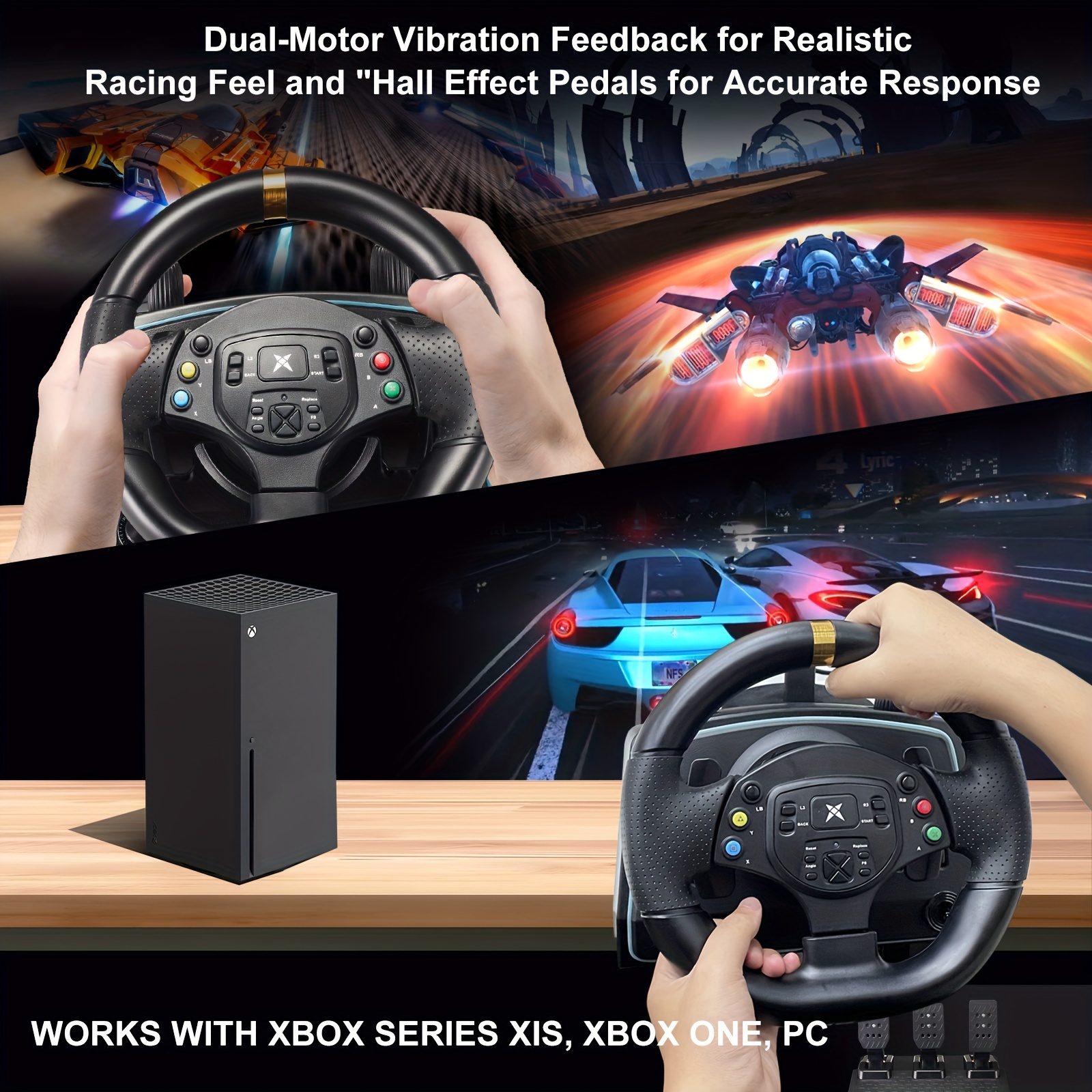 Simulation steering wheel with pedals and gear shift