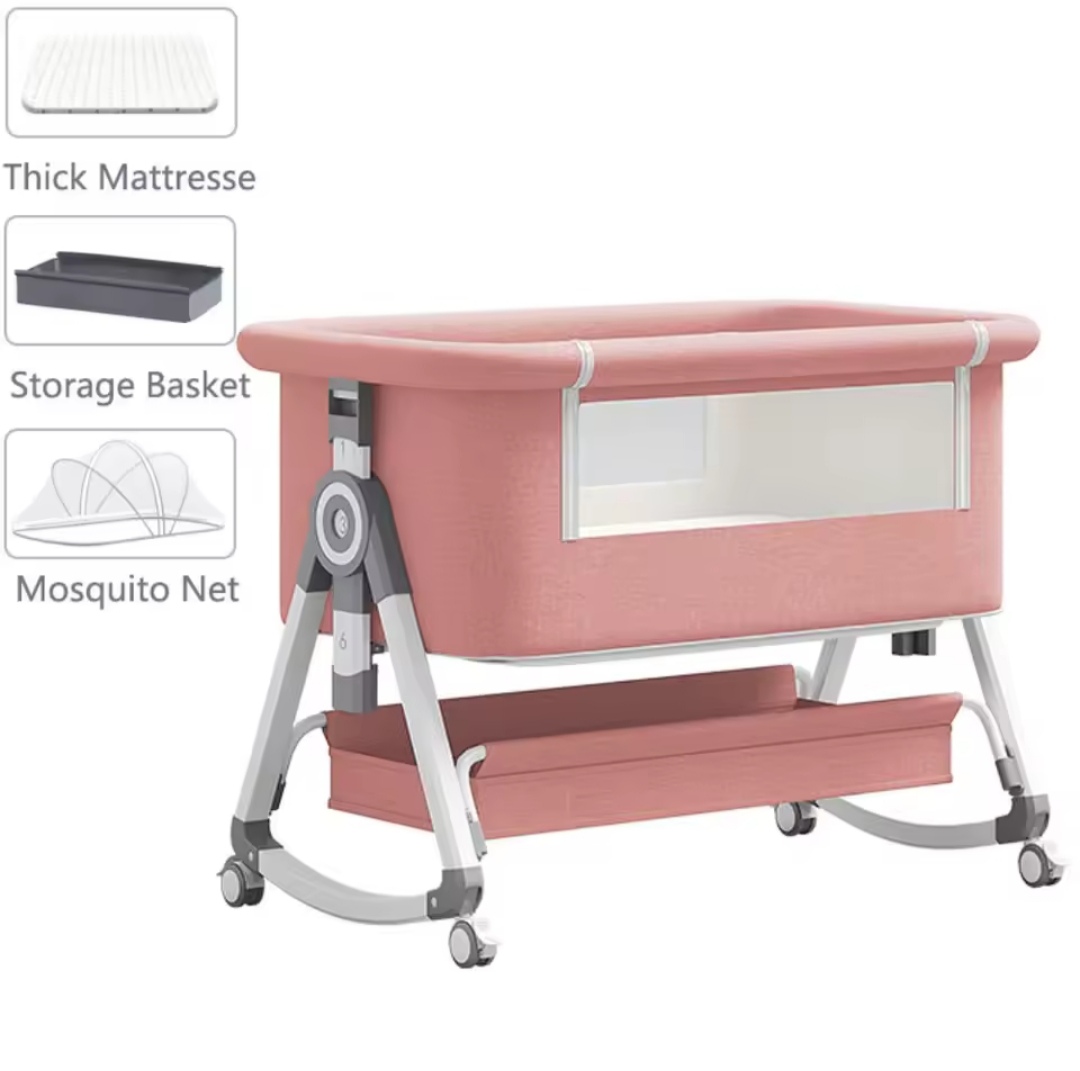 3-in-1 Portable Crib with Adjustable Height and Wheels