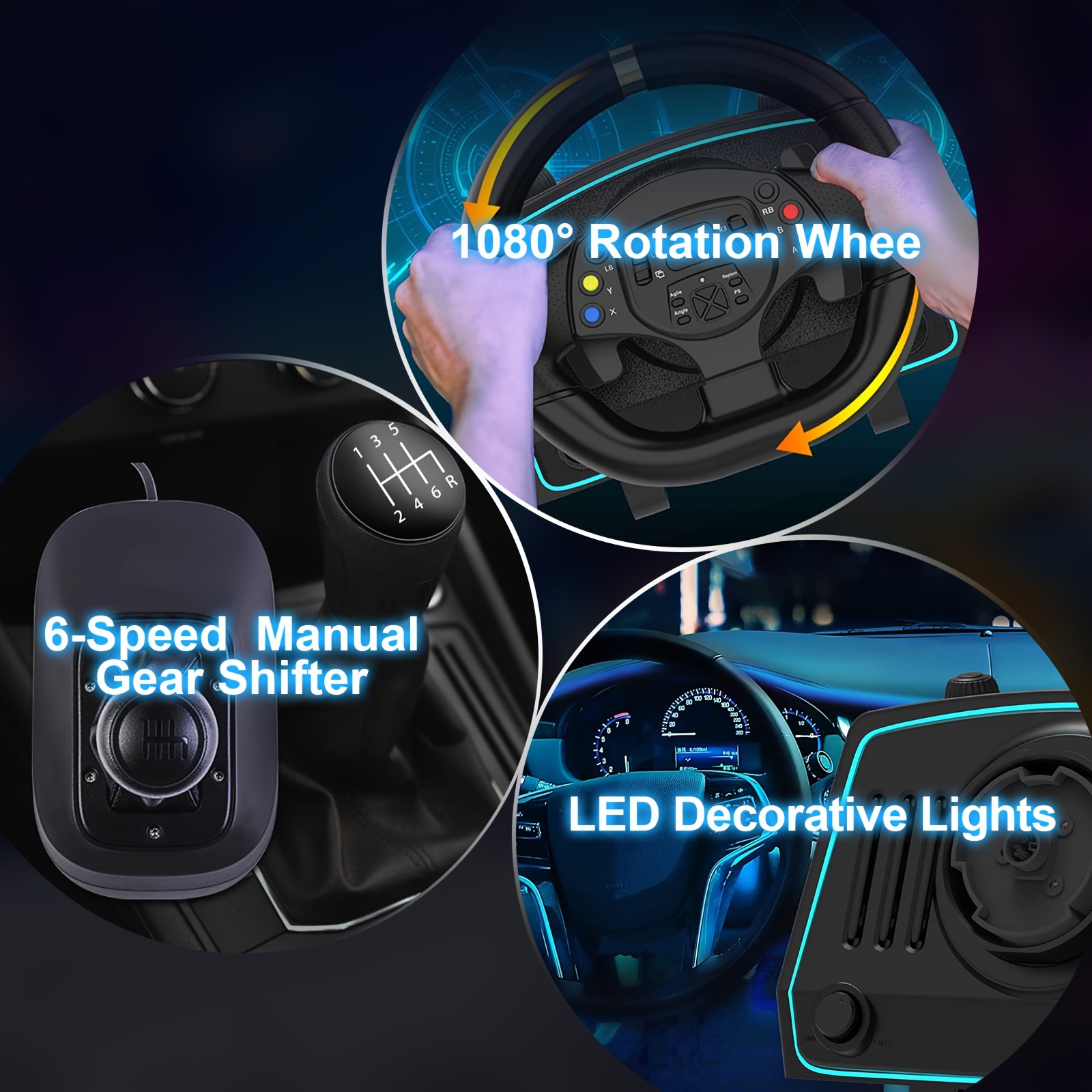 Simulation steering wheel with pedals and gear shift