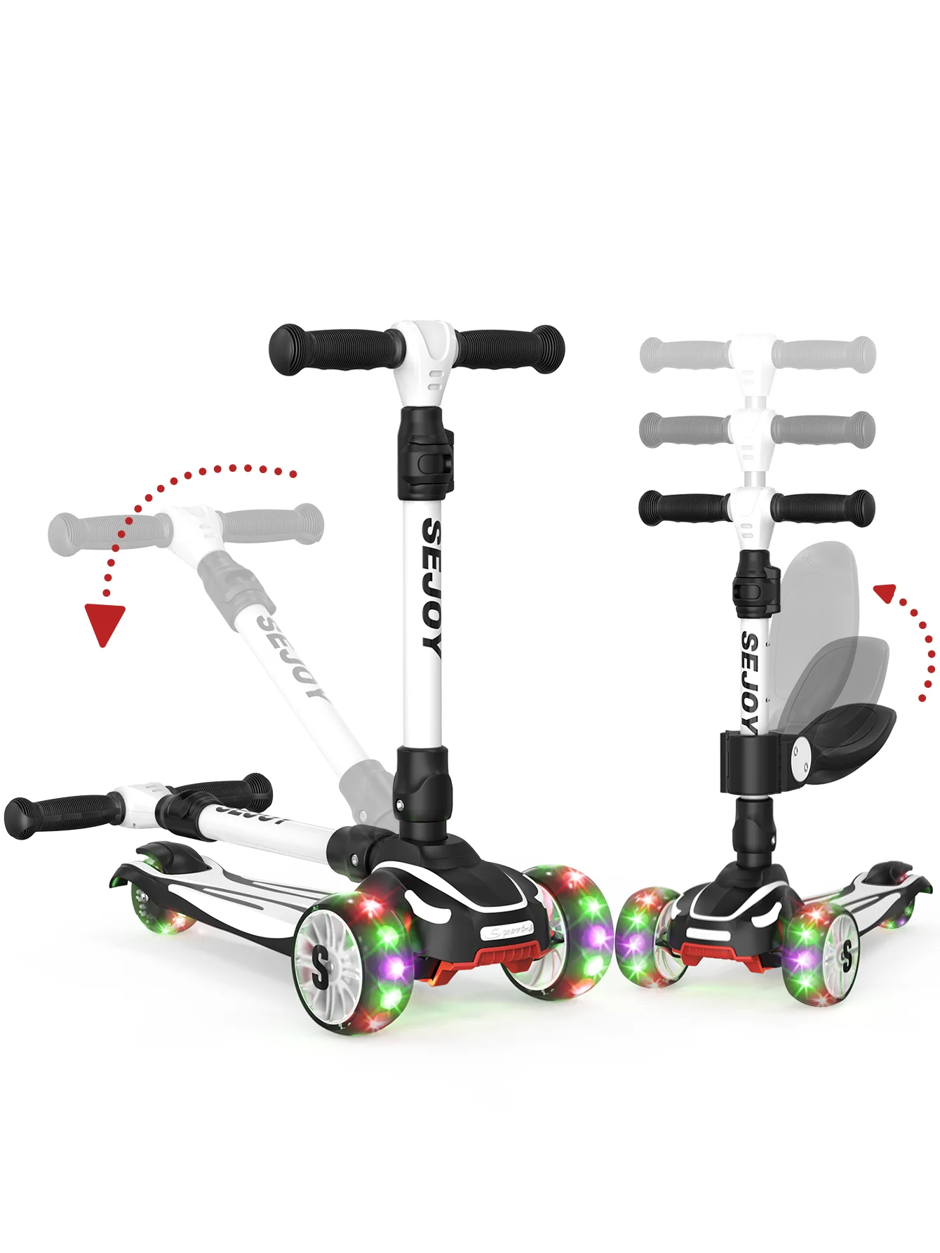 3-in-1 Three-Wheeled Scooter with Flashing LED Lights