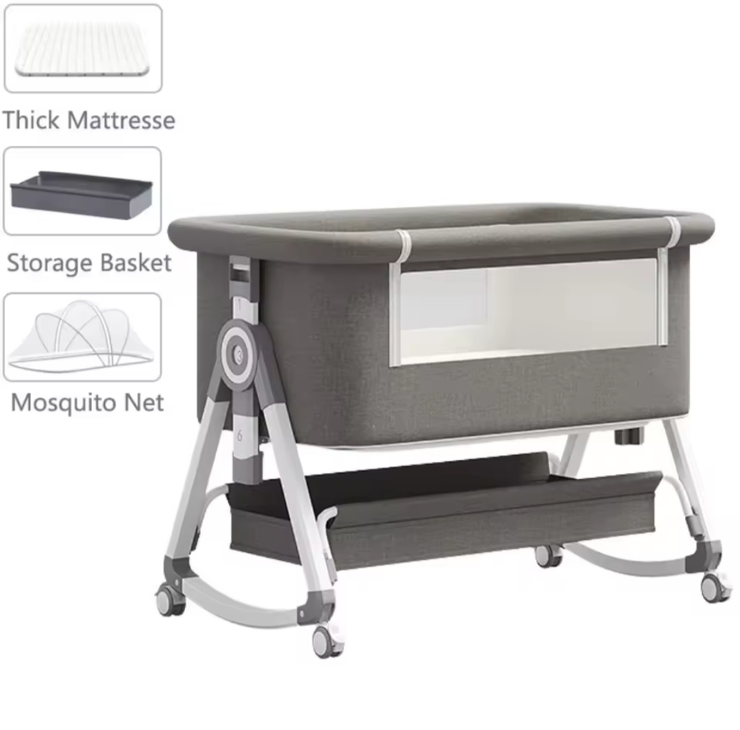 3-in-1 Portable Crib with Adjustable Height and Wheels