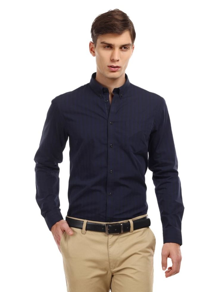 Men's Navy Blue Button-Up Shirt