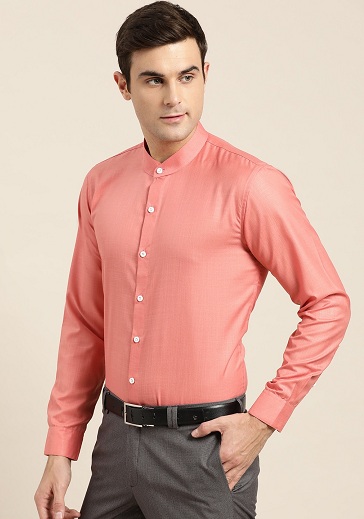 Men’s Mandarin Collar Pink Shirt