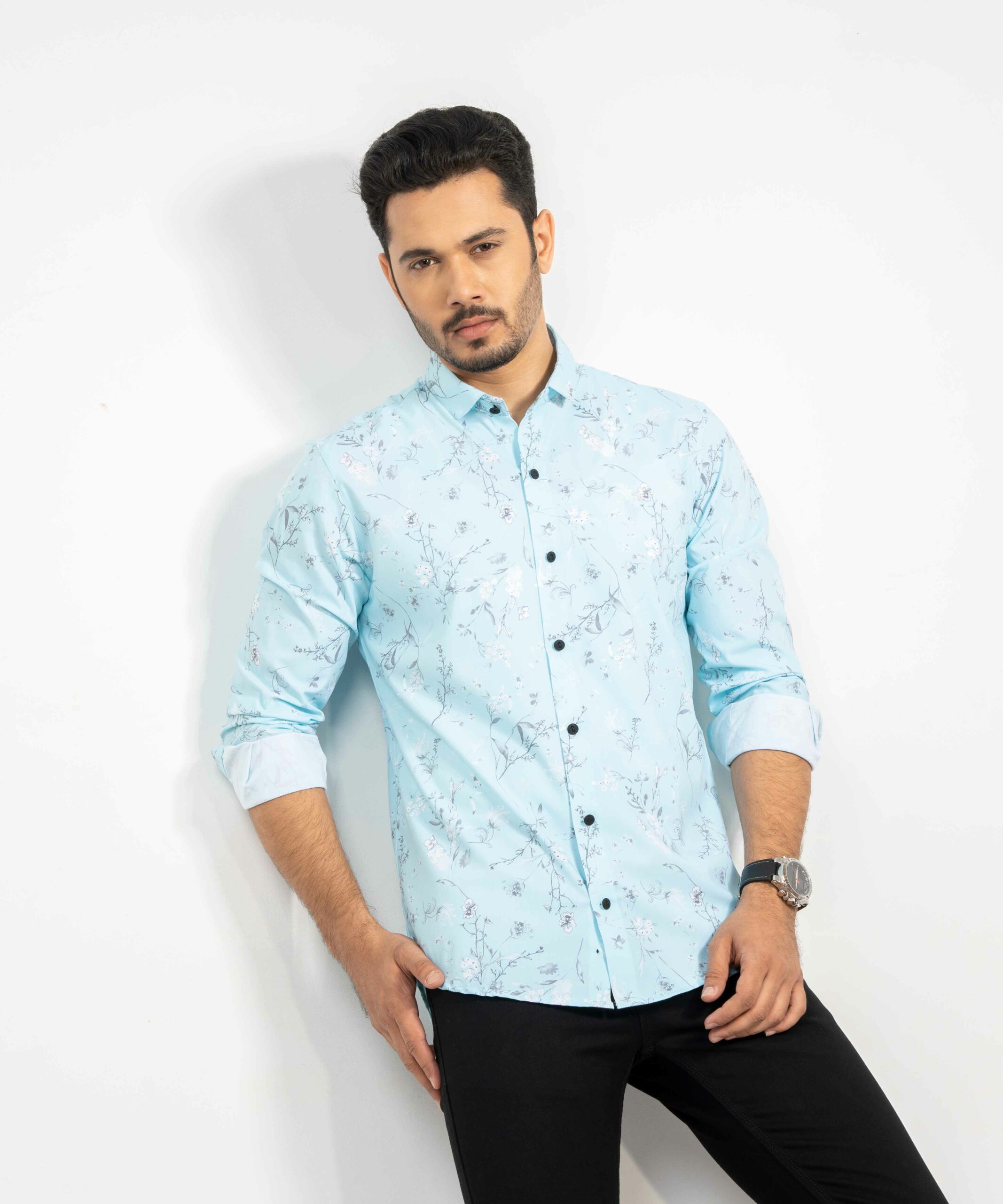 Light Blue Floral Print Shirt