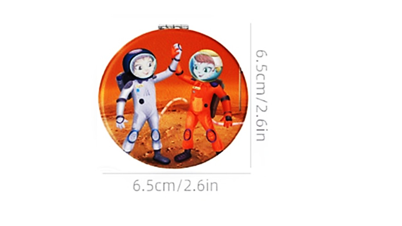 Prissy and Missy Astronaut-themed Round Leather Compact Mirror