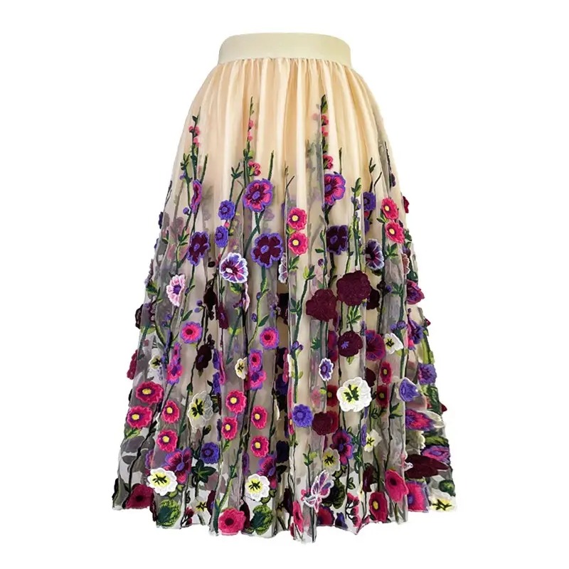 Floral Embroidered Tulle Skirt