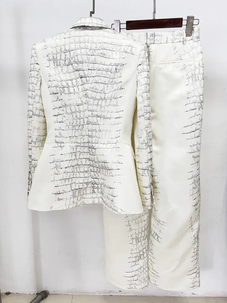 White Textured Suit Set