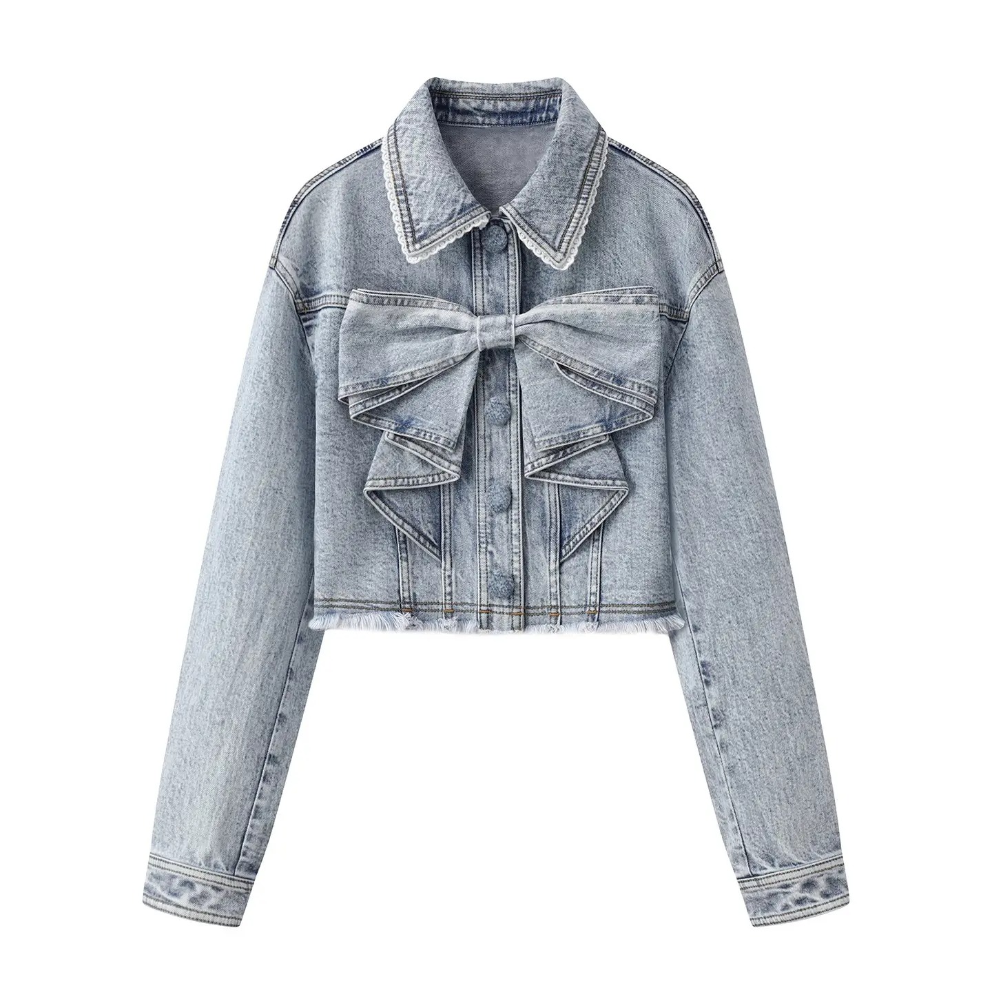 Denim Jacket with Bow Detail
