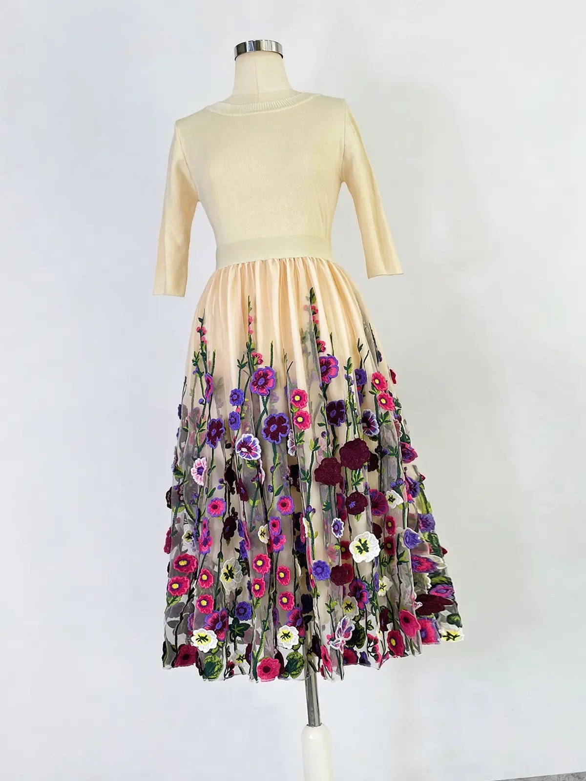 Floral Embroidered Tulle Skirt