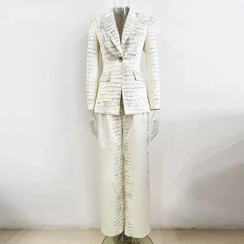 White Textured Suit Set