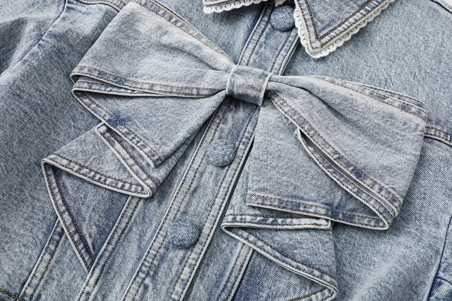 Denim Jacket with Bow Detail