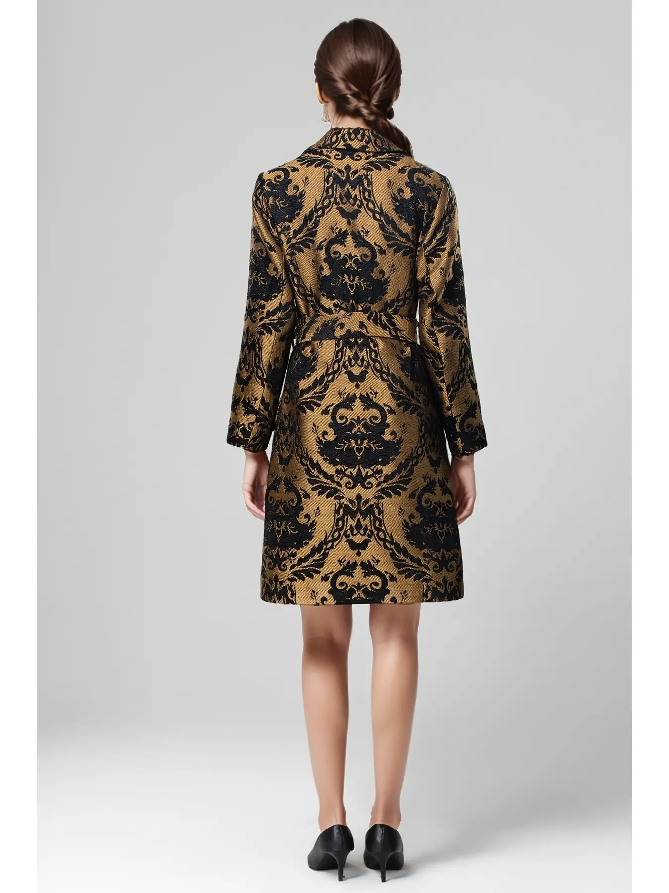Elegant Baroque Patterned Trench Coat