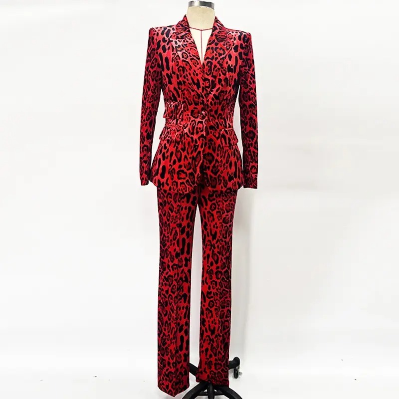 Red Leopard Print Pantsuit