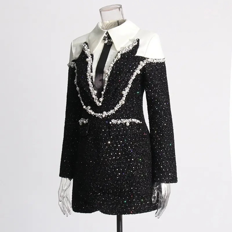 Elegant Black Sequin Blazer Dress