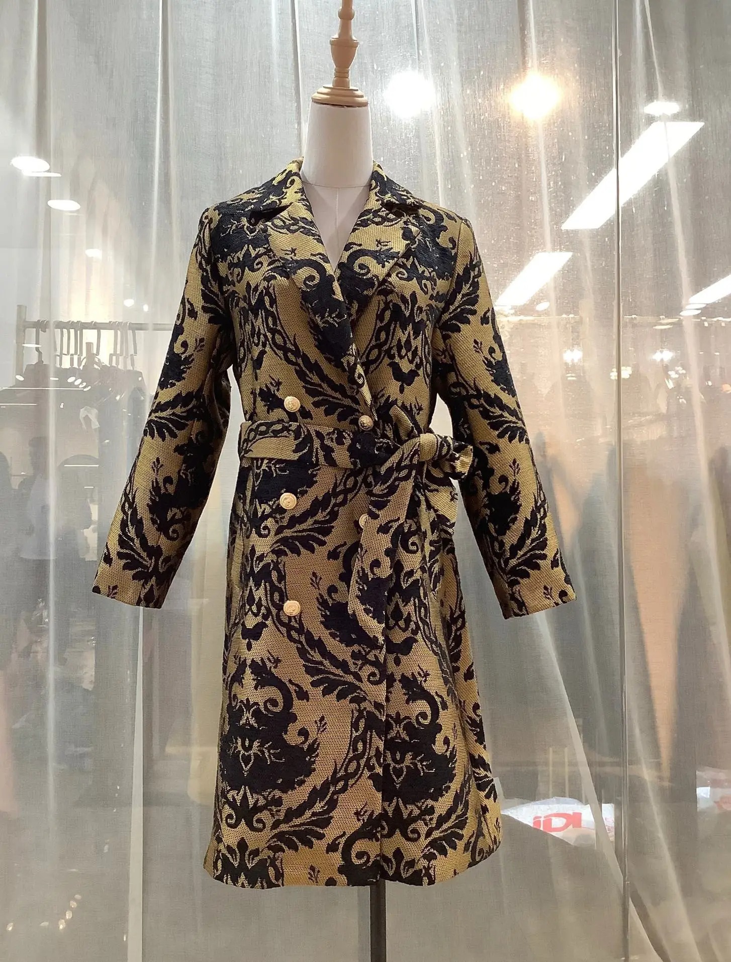 Elegant Baroque Patterned Trench Coat