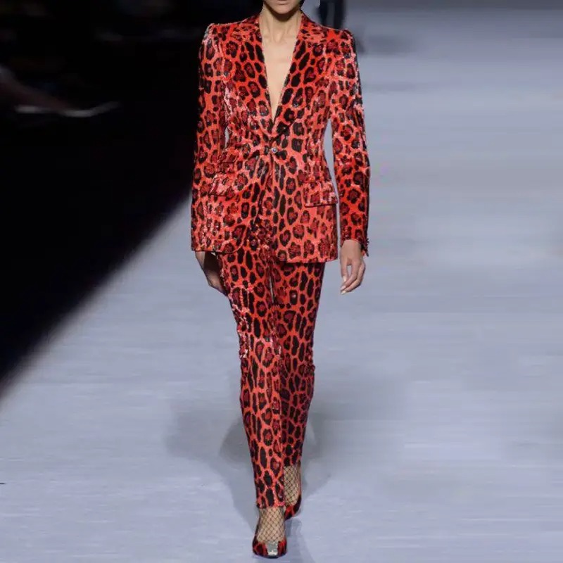 Red Leopard Print Pantsuit