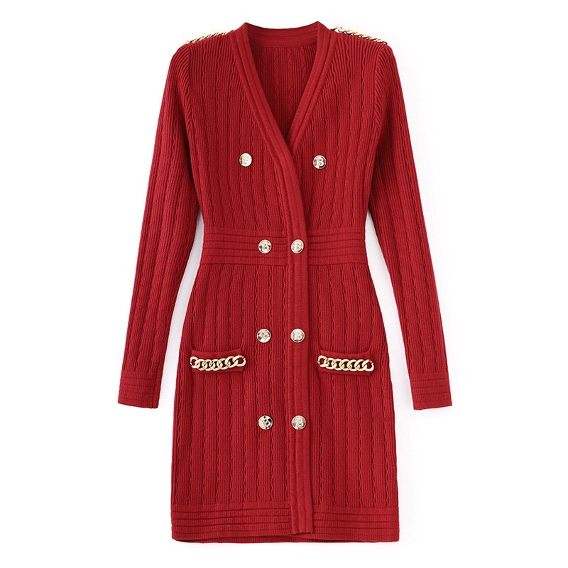 Elegant Double-Breasted Knitted Dress