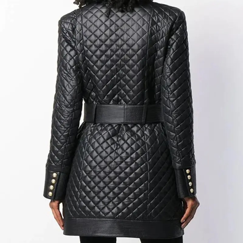 Black Quilted Double-Breasted Coat