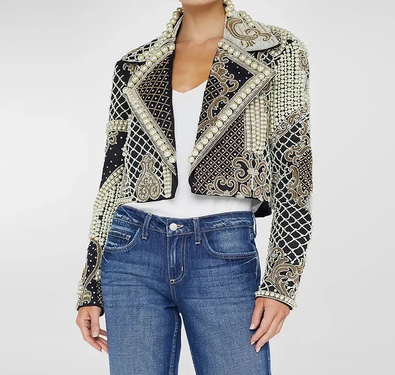 Black Pearl Embellished Cropped Jacket