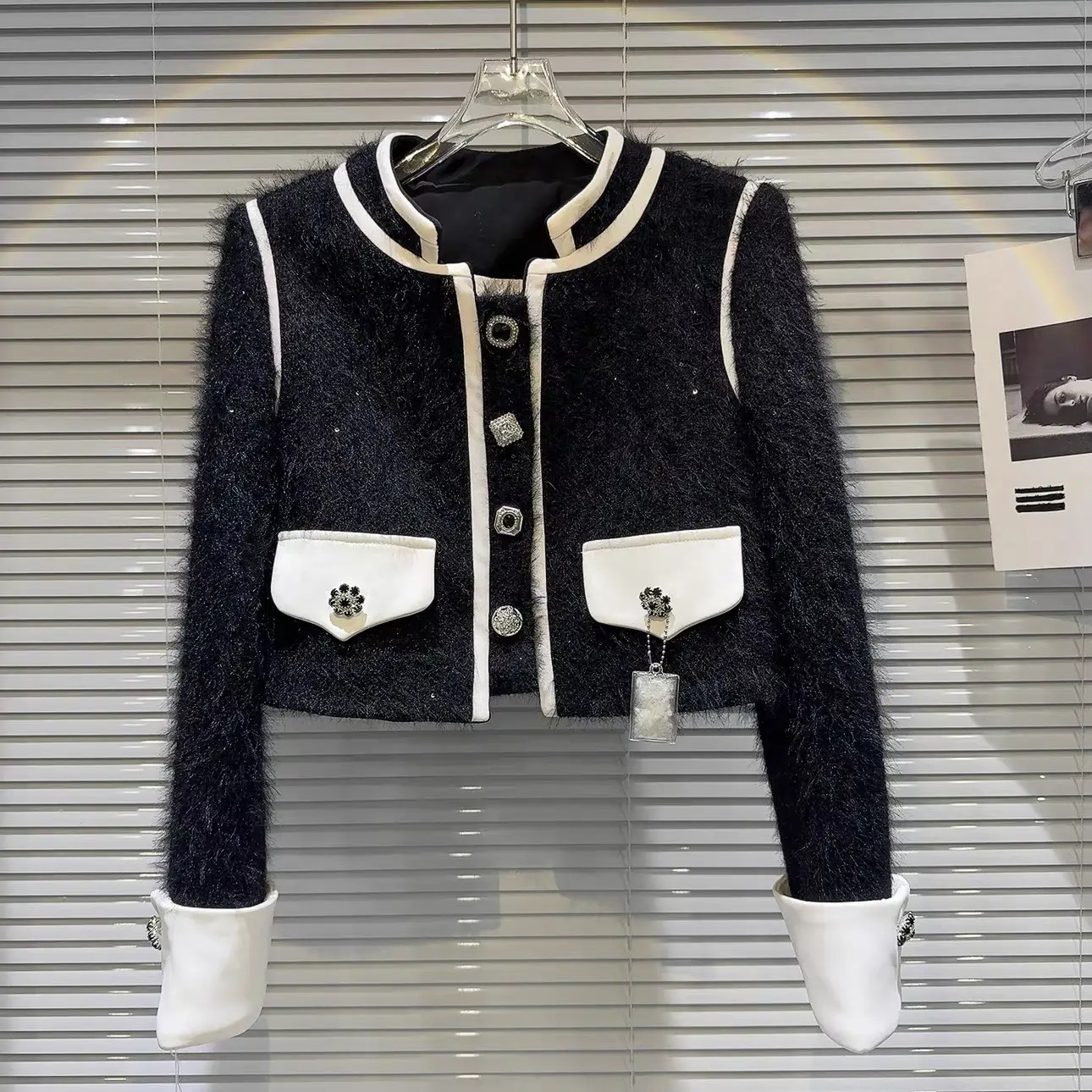 Elegant Black Tweed Cropped Jacket