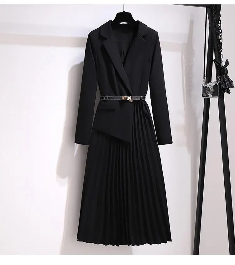 Elegant pleated midi dress with blazer