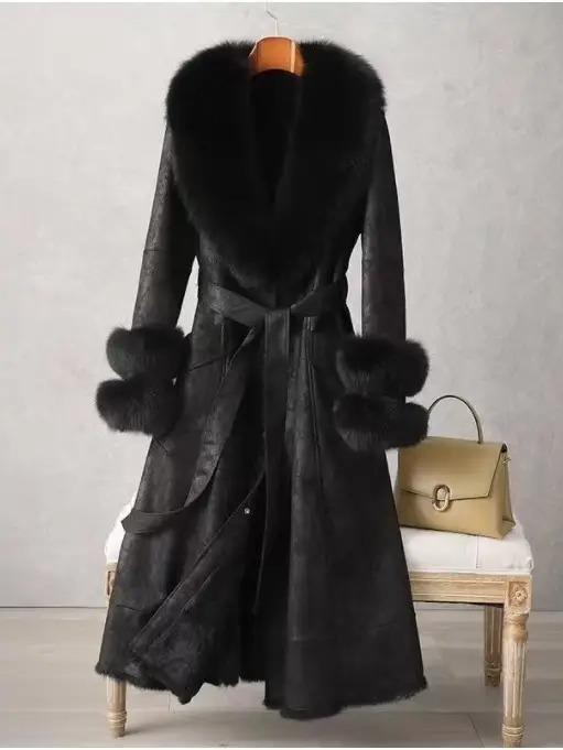 Elegant Fur-Trimmed Long Coat