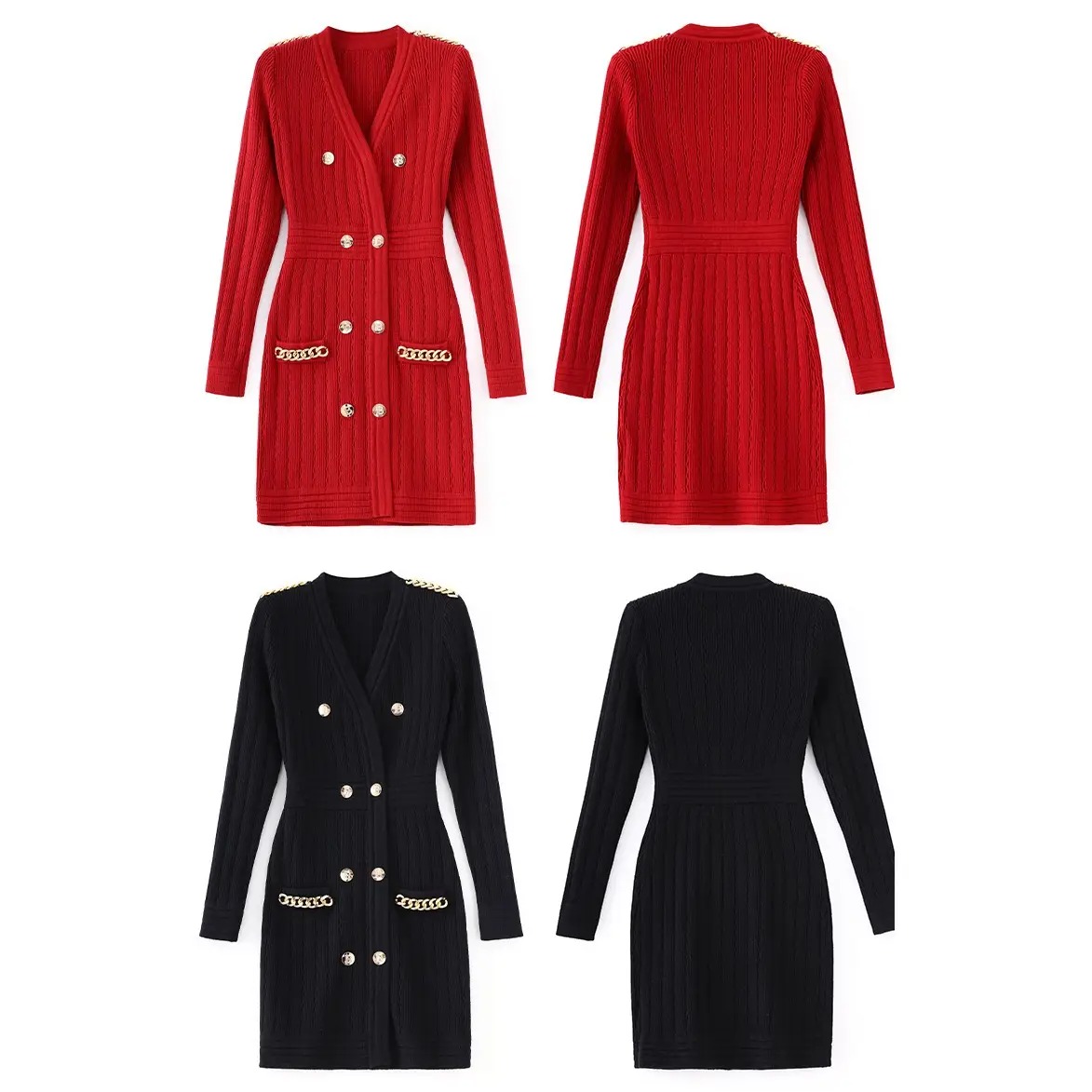 Elegant Double-Breasted Knitted Dress