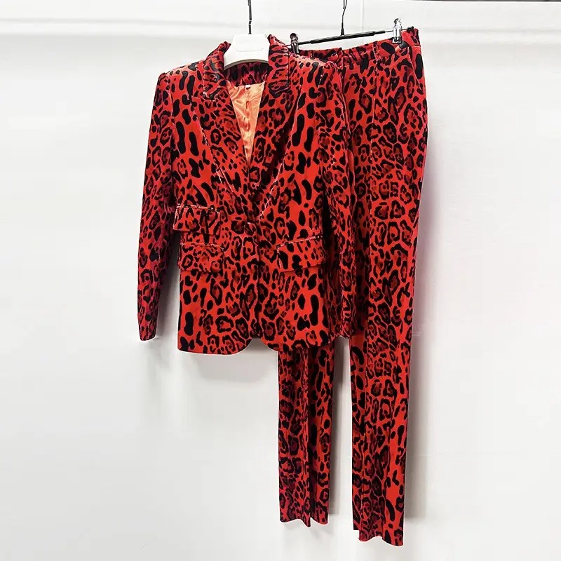 Red Leopard Print Pantsuit