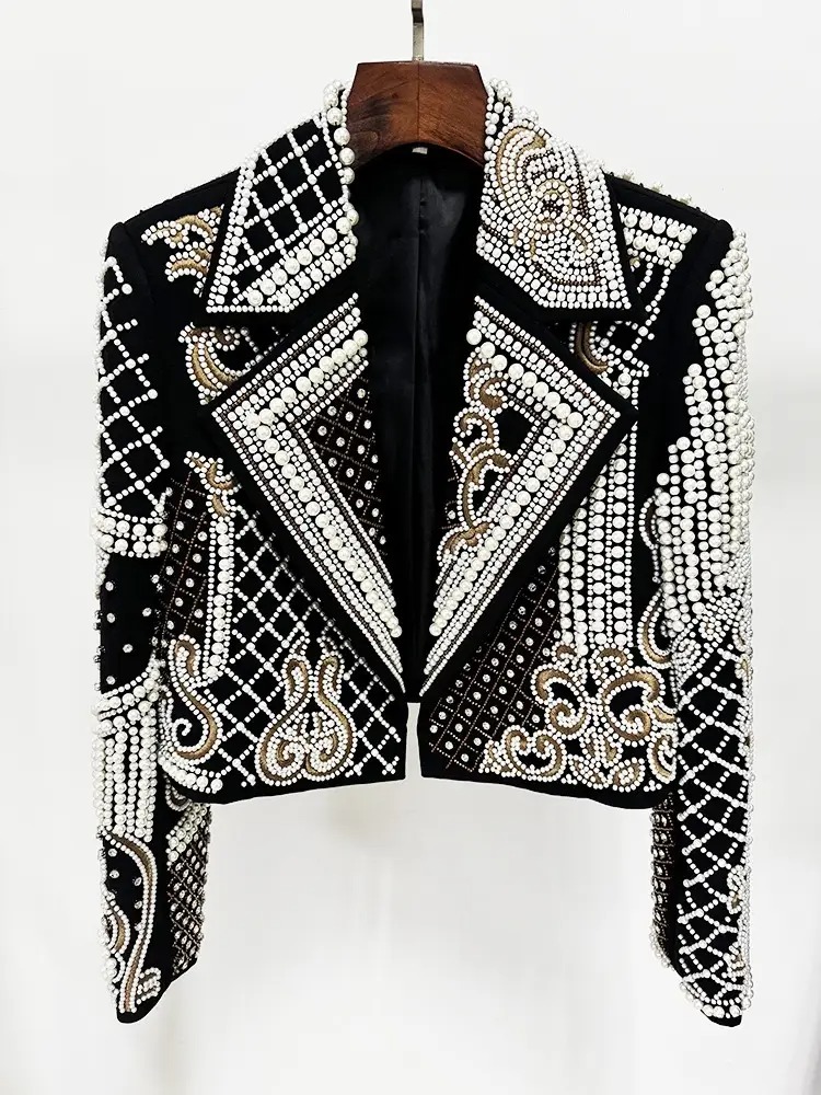 Black Pearl Embellished Cropped Jacket