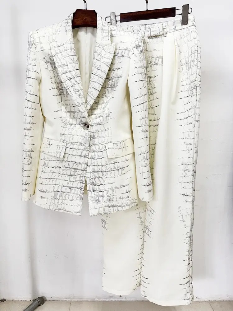 White Textured Suit Set