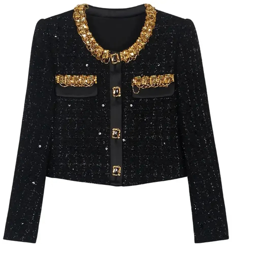 Black Sequin Tweed Jacket