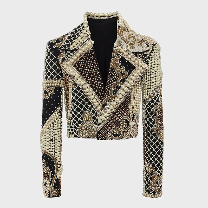 Black Pearl Embellished Cropped Jacket