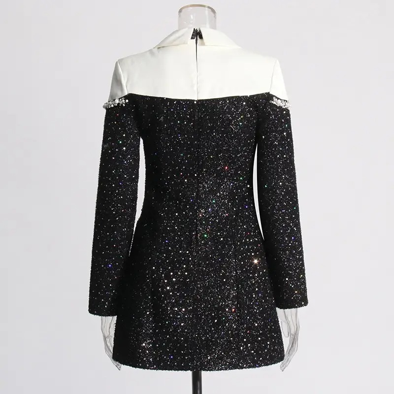 Elegant Black Sequin Blazer Dress