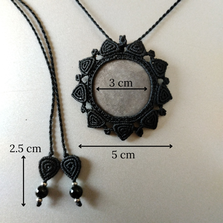 Silver sheen obsidian micro macrame pendant