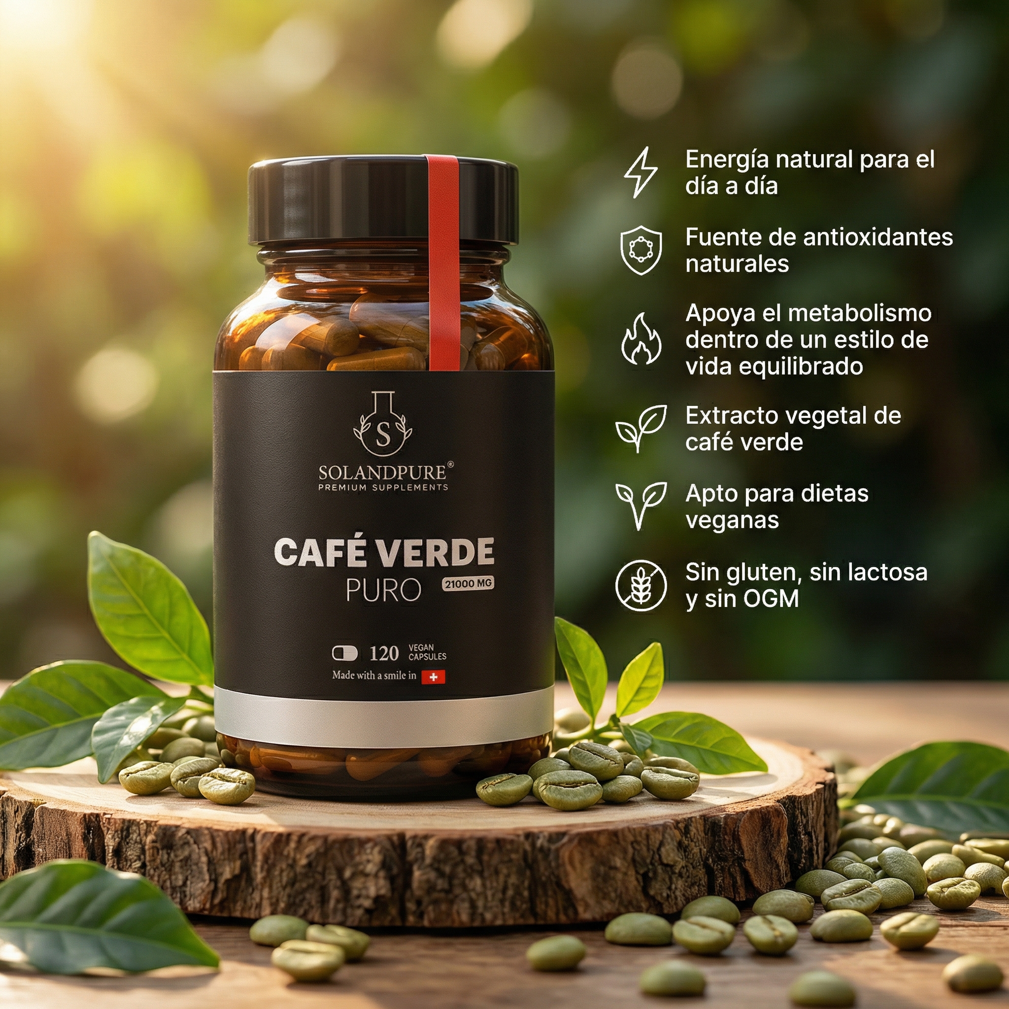 Café Verde Puro 750 mg – 120 Cápsulas Veganas | Suplemento Natural para Energía y Antioxidantes | Fórmula Premium