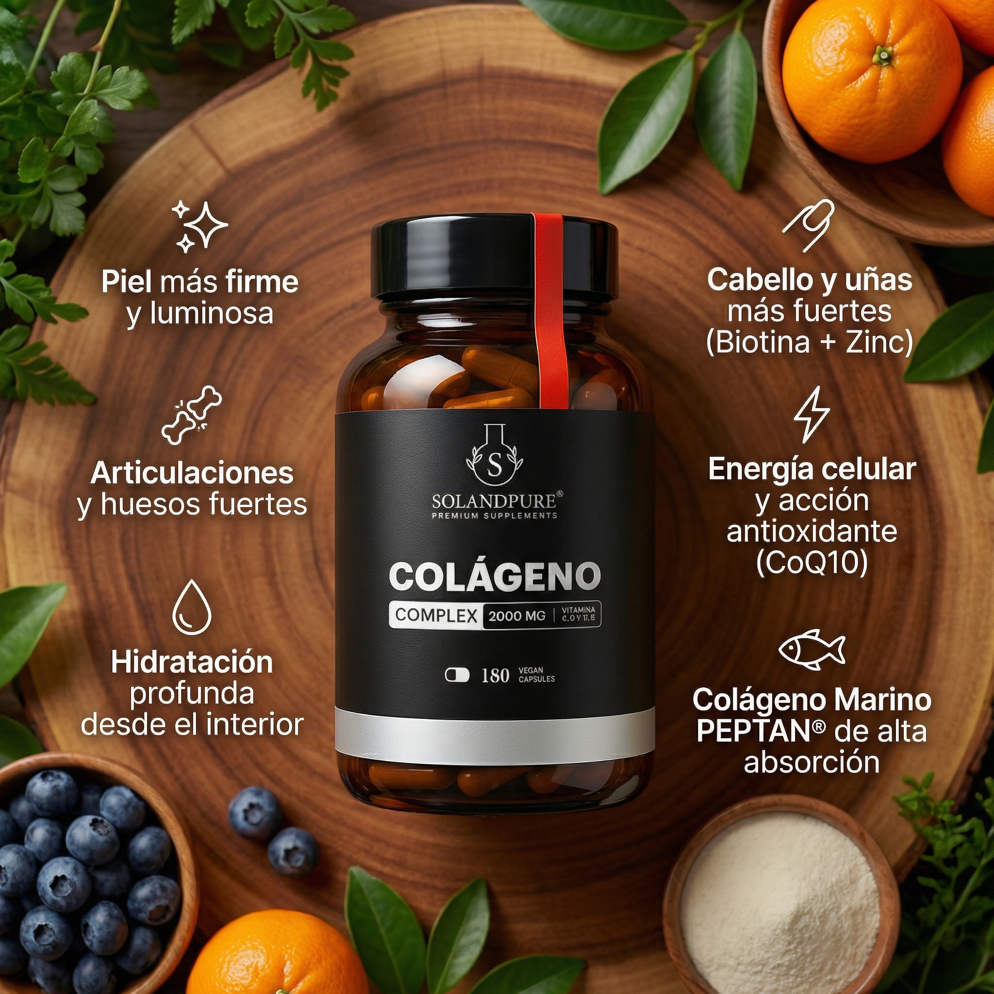 Colágeno Marino Hidrolizado + Ácido Hialurónico 2000 mg | 120 Cápsulas | Fórmula Premium PEPTAN® con Biotina, CoQ10, Zinc, Selenio, Vitaminas C y D