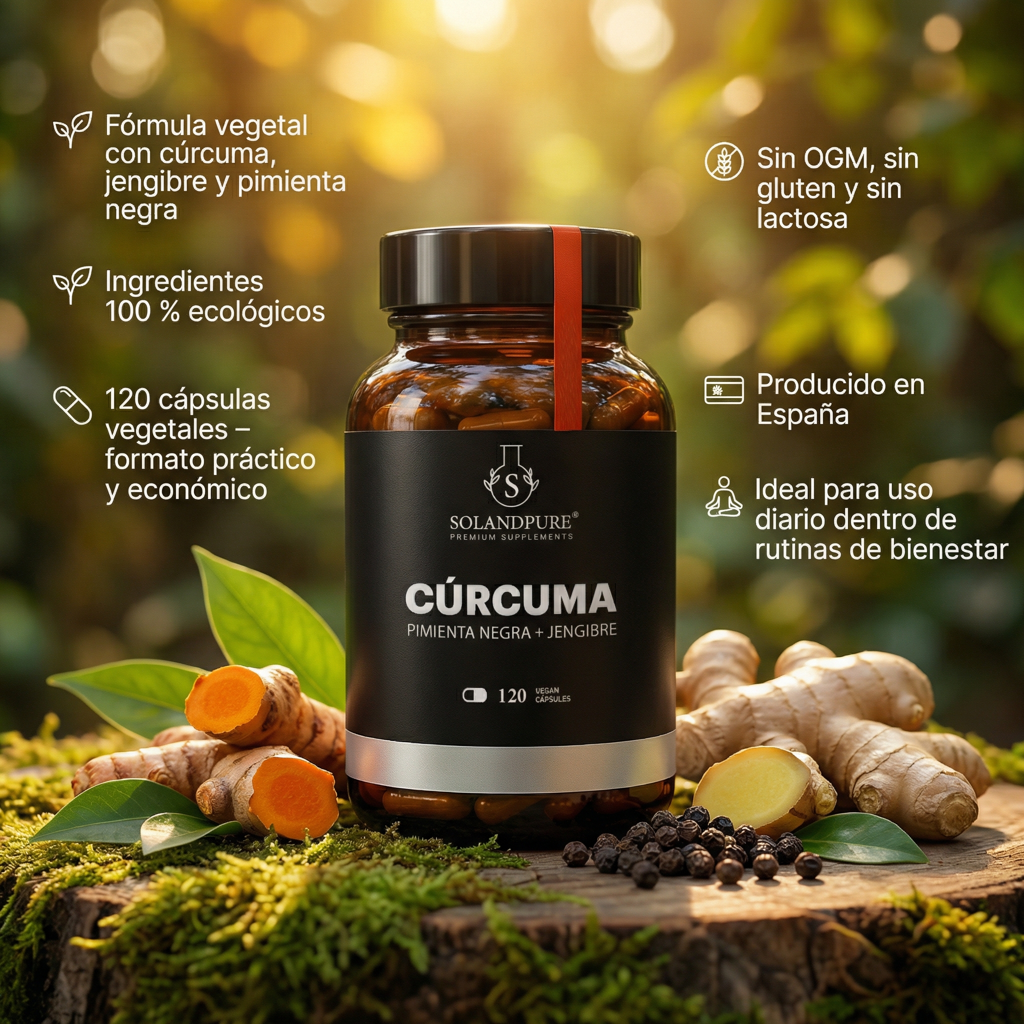 Cúrcuma Complex 120 Cápsulas Vegetales | Suplemento Vegano con Jengibre y Pimienta Negra | Alta Absorción Natural