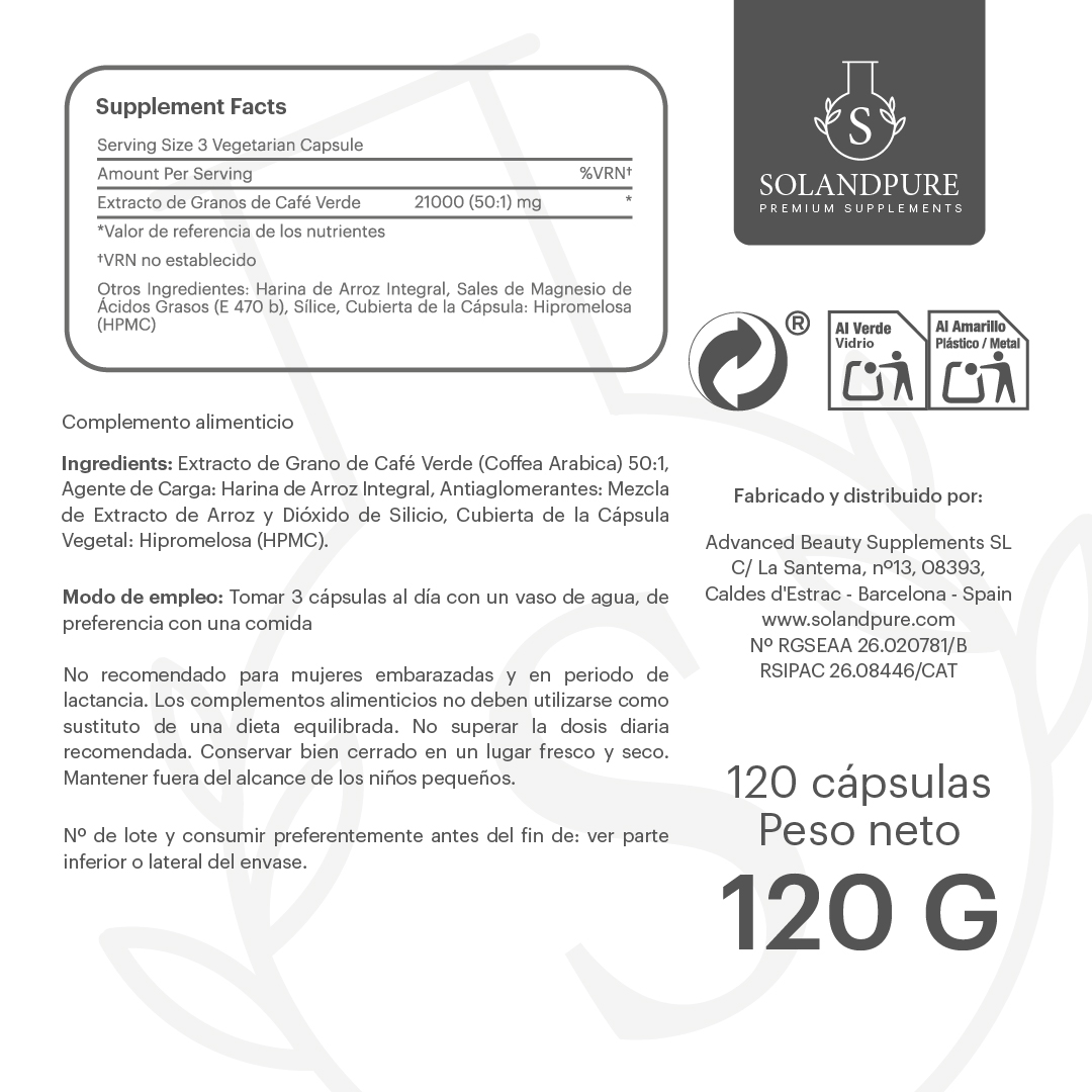 Café Verde Puro 750 mg – 120 Cápsulas Veganas | Suplemento Natural para Energía y Antioxidantes | Fórmula Premium