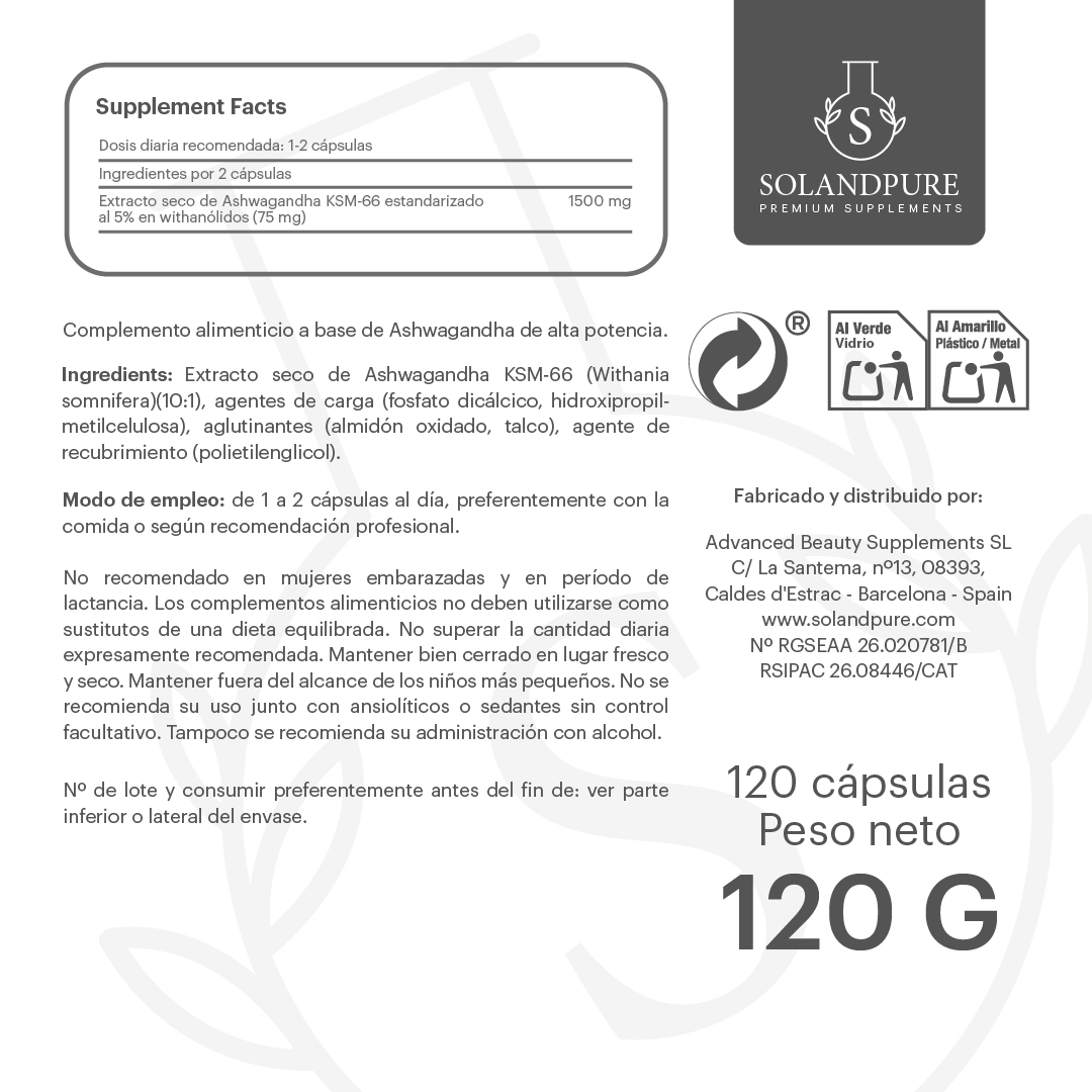 Ashwagandha KSM-66® 1500mg – 120 Cápsulas Vegetales | Energía, Equilibrio y Bienestar Natural - Calidad Premium 