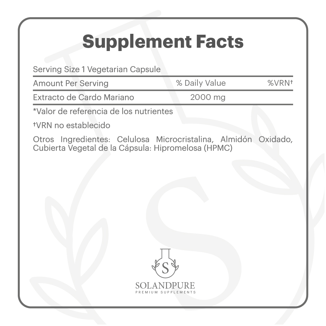 🟢 Cardo Mariano 750 mg – 120 Cápsulas Veganas | Extracto Estandarizado en Silimarina | Suplemento Natural para Hígado, Detox y Digestión