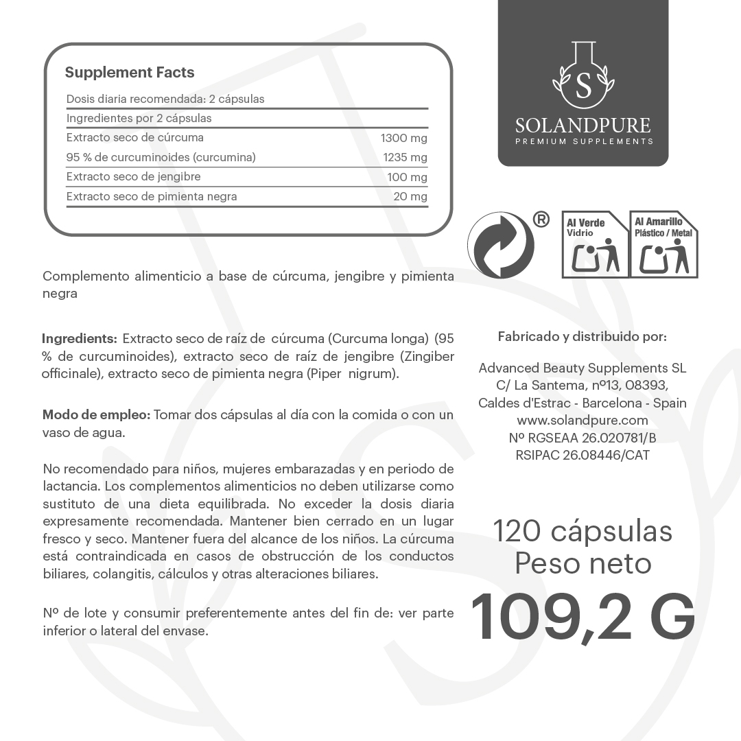 Cúrcuma Complex 120 Cápsulas Vegetales | Suplemento Vegano con Jengibre y Pimienta Negra | Alta Absorción Natural